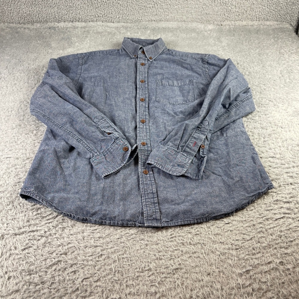 Old Navy Mens Slim Fit Chambray Shirt Blue Cotton Linen Blend Large Long Sleeve